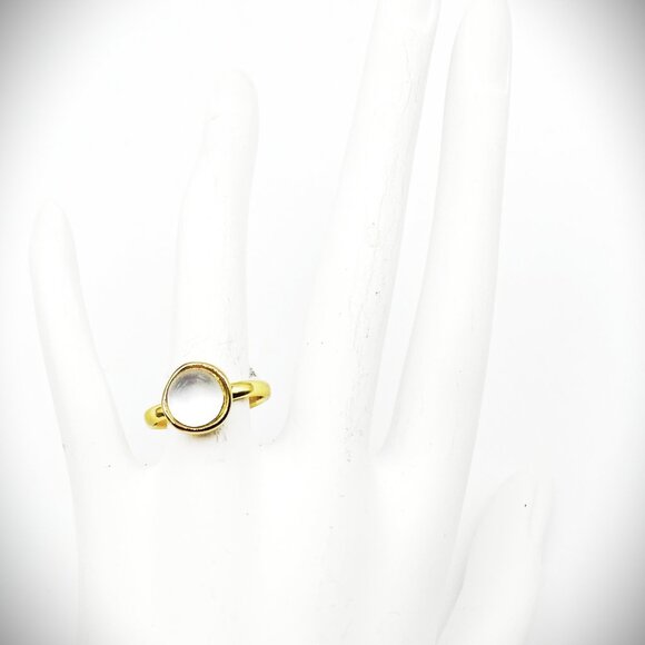 ALEXIS BITTAR Gold Plated Pearly White Lucite Sphere Ring Size 5,75 - Picture 5 of 6